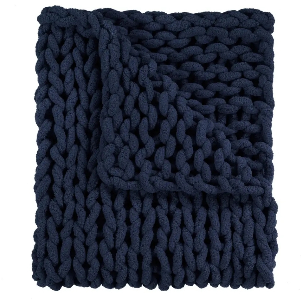 Navy Chenille Chunky Knit Throw
